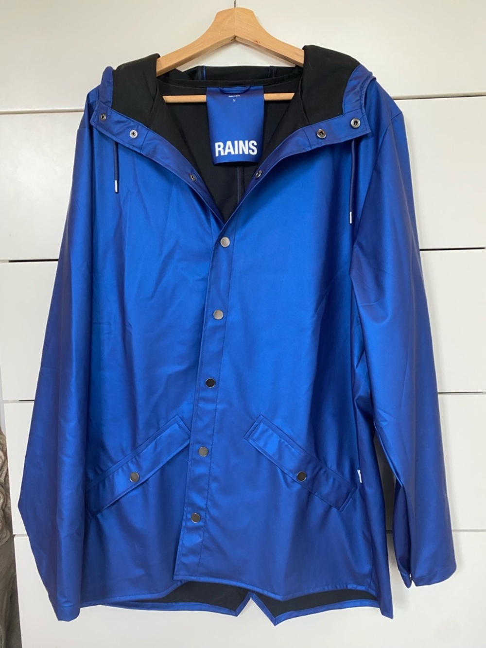 RAINS Blue Waterproof Hooded Jacket, L